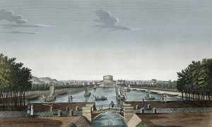 La Villette的Ourq运河的Bassin，18.15-20（彩色雕刻） 作者 亨利·库沃西耶·沃辛（Henri Courvoisier-Voisin）